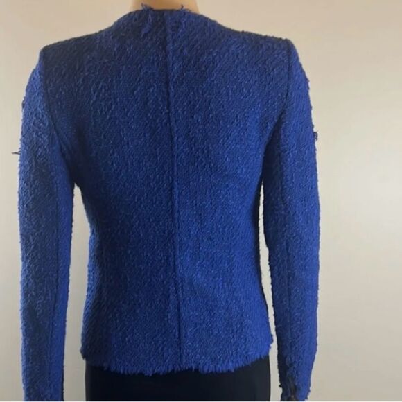 IRO Agnetay Royal Blue Tweed Boucle Cropped Zipper Jacket, Frayed Edge Detail, 2 - Picture 6 of 15